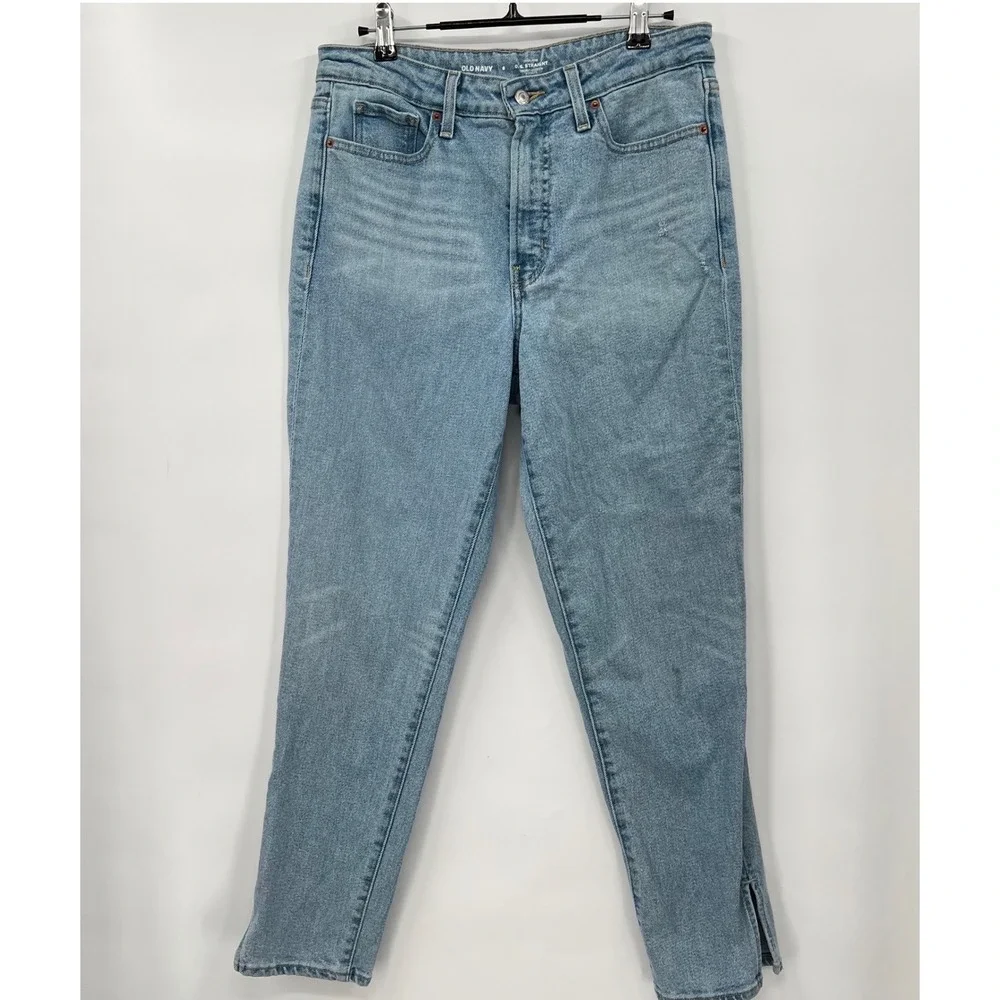 Old Navy 8 OG Straight Jeans Womens Light Wash High Rise Side Slit